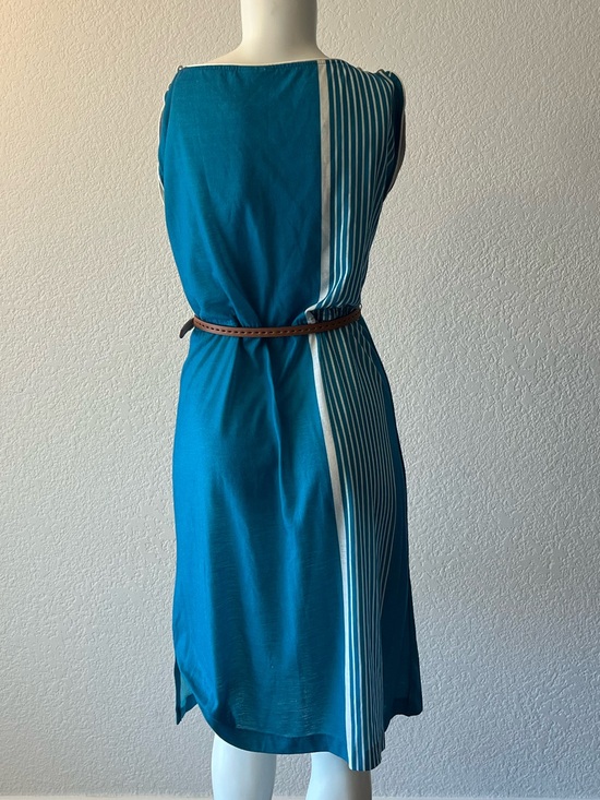 Handmade Dresses & Skirts - Women’s Teal Stripe Side-Panel Sheath Dress-fun disco style vintage.